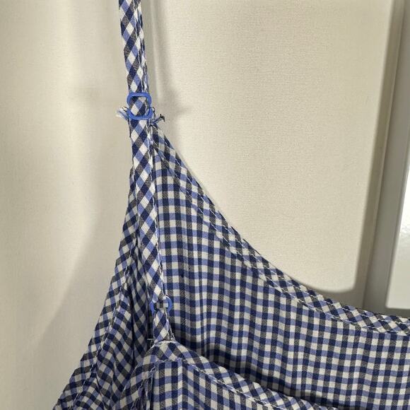Old Navy Blue Gingham Check Adjustable Strap Ruffle Top L Classic‎ Preppy Beach - Picture 4 of 10
